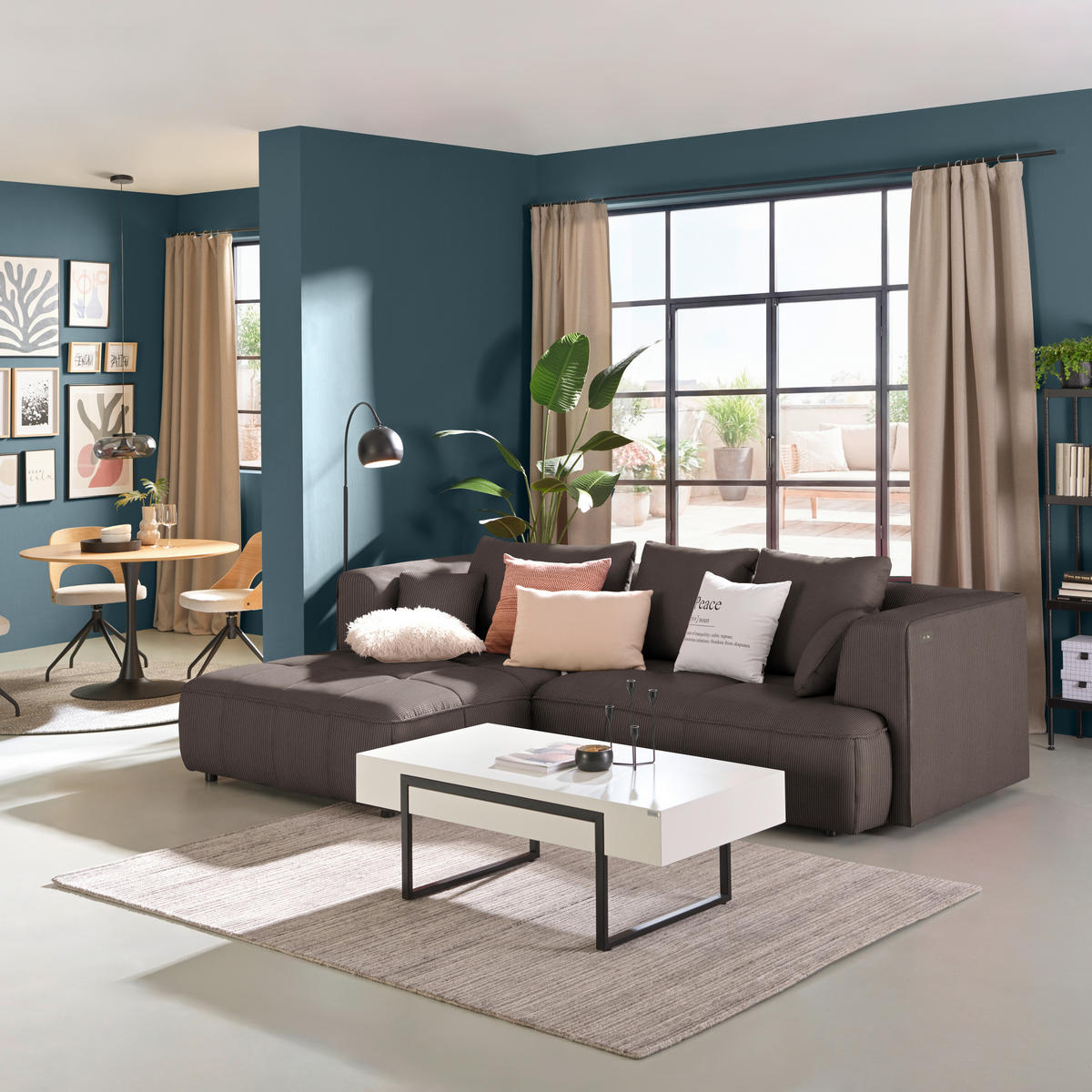 ECKSOFA  in Feincord Dunkelbraun  188/288 cm  - Dunkelbraun/Schwarz, Design, Kunststoff/Textil (188/288cm) - Welnova