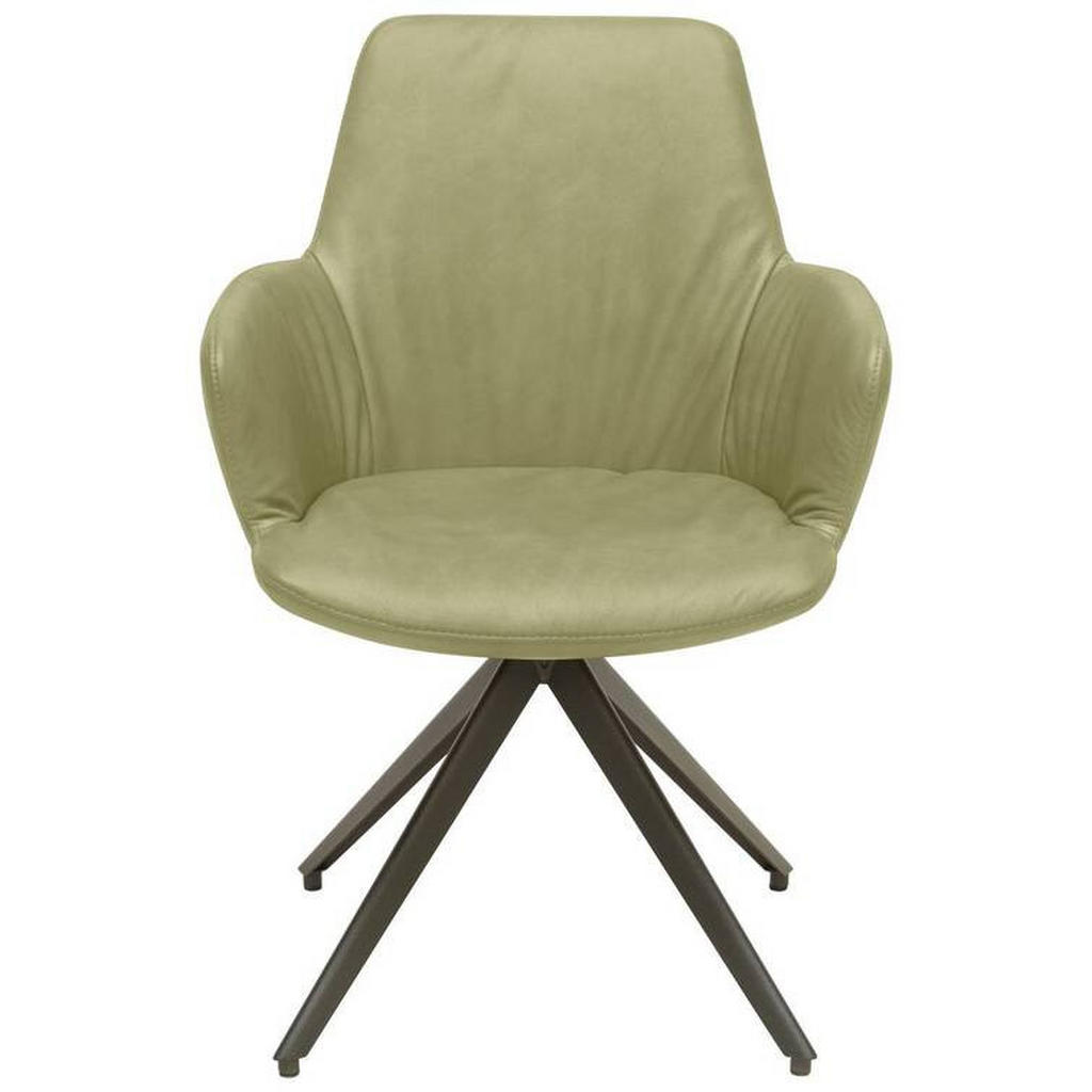 Thumbnail - Bert Plantagie Armlehnstuhl, Anthrazit, Grün, Metall, Leder, Echtleder, Semi-Anilinleder, A-Form, 60x87x62 cm, Lederausw...