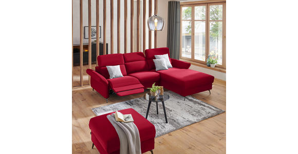 ECKSOFA in Echtleder Rot  - Rot/Schwarz, Natur, Leder/Metall (285/199cm) - Valnatura