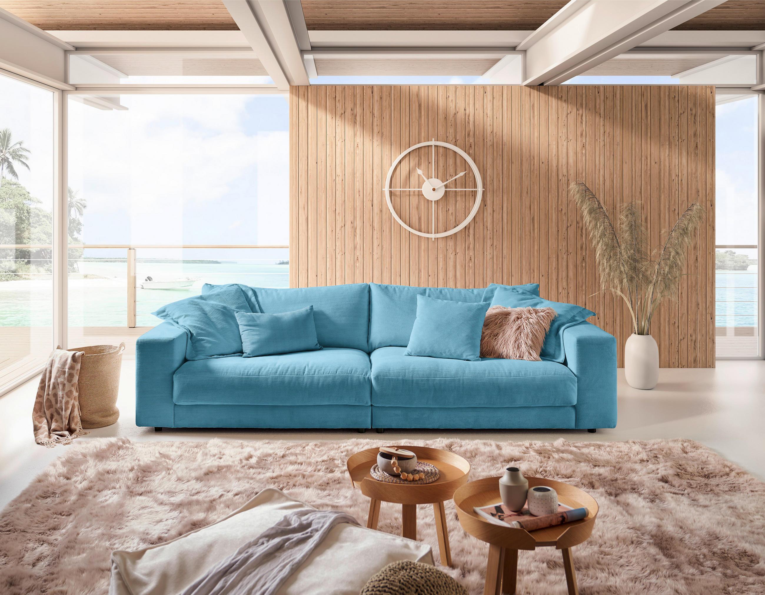 3-SITZER-SOFA in Cord Petrol  - Petrol/Schwarz, Design, Kunststoff/Textil (290/86/127cm) - Lomoco