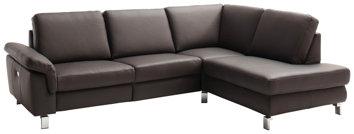 ECKSOFA Braun Echtleder  - Chromfarben/Braun, Design, Leder/Metall (271/200cm) - Pure Home Lifestyle