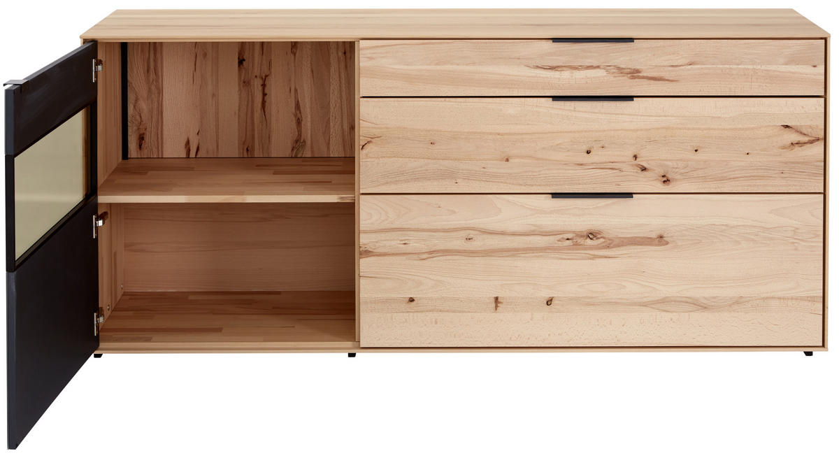 SIDEBOARD LINA  in 185/81/49 cm  - Anthrazit/Buchefarben, Design, Glas/Holz (185/81/49cm) - Valnatura