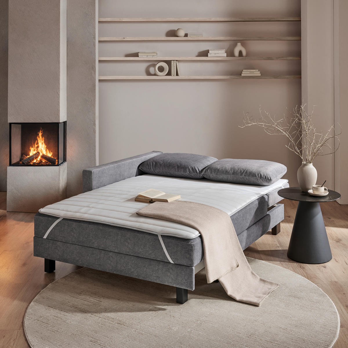 LIEGE in Velours Grau  - Eiche dunkel/Grau, MODERN, Holz/Textil (137/72/155cm) - Joka