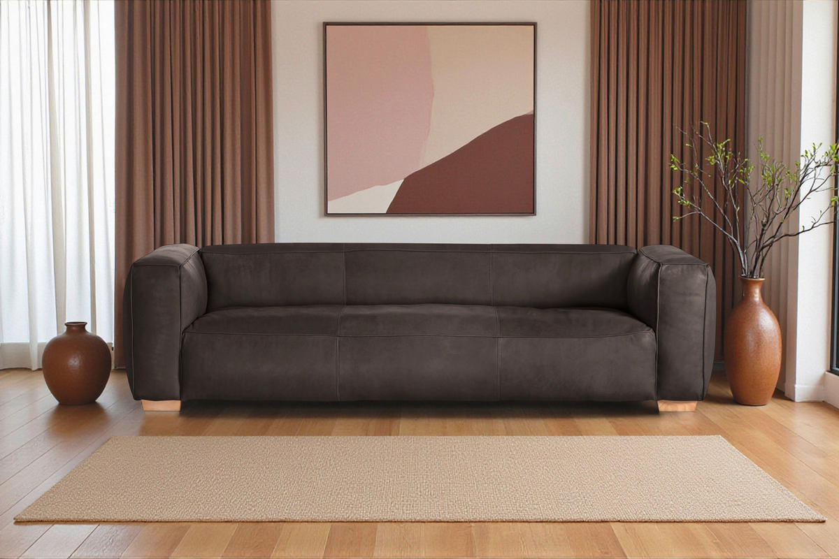 BIGSOFA Echtleder Dunkelbraun  - Dunkelbraun/Buchefarben, KONVENTIONELL, Leder/Holz (255/70/110cm) - Hom`in