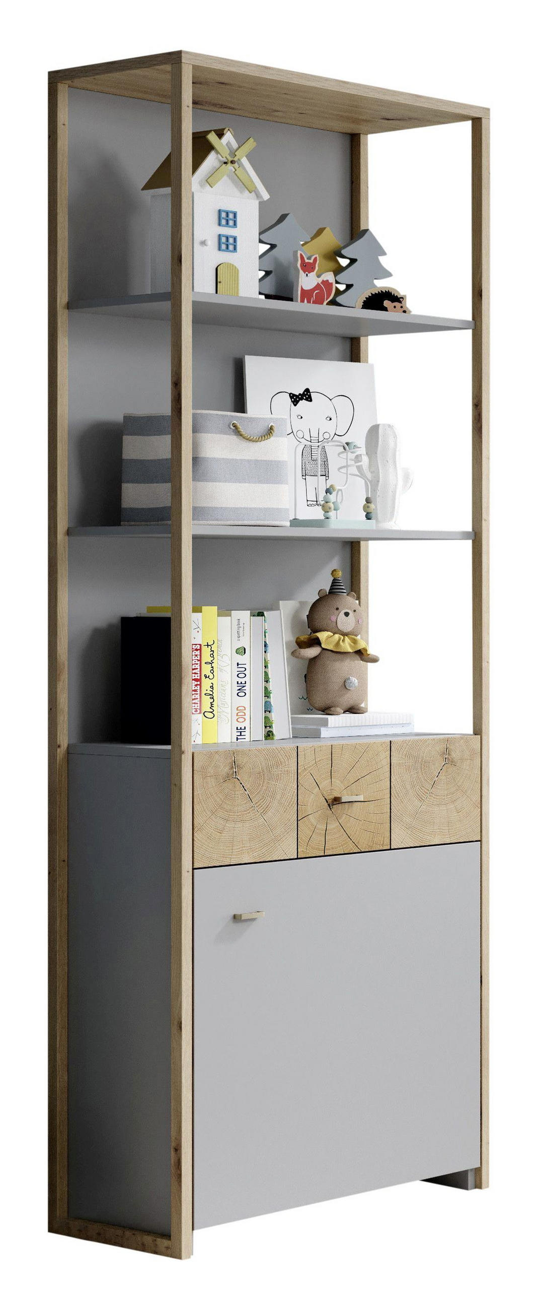 BABYHYLLA Flavo  - grå/ek Artisan, Trend, metall/trämaterial (65/206/38cm) - Jimmylee