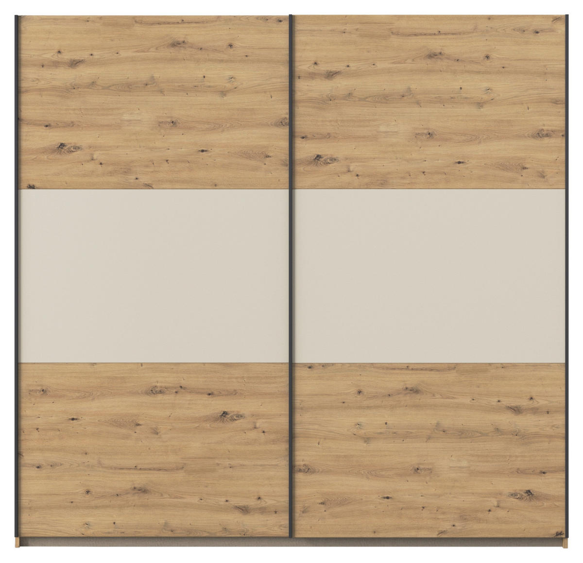 SCHWEBETÜRENSCHRANK in Alufarben, Champagner, Eiche Artisan  - Champagner/Alufarben, Modern, Holzwerkstoff/Metall (218/210/59cm) - Rauch Möbel