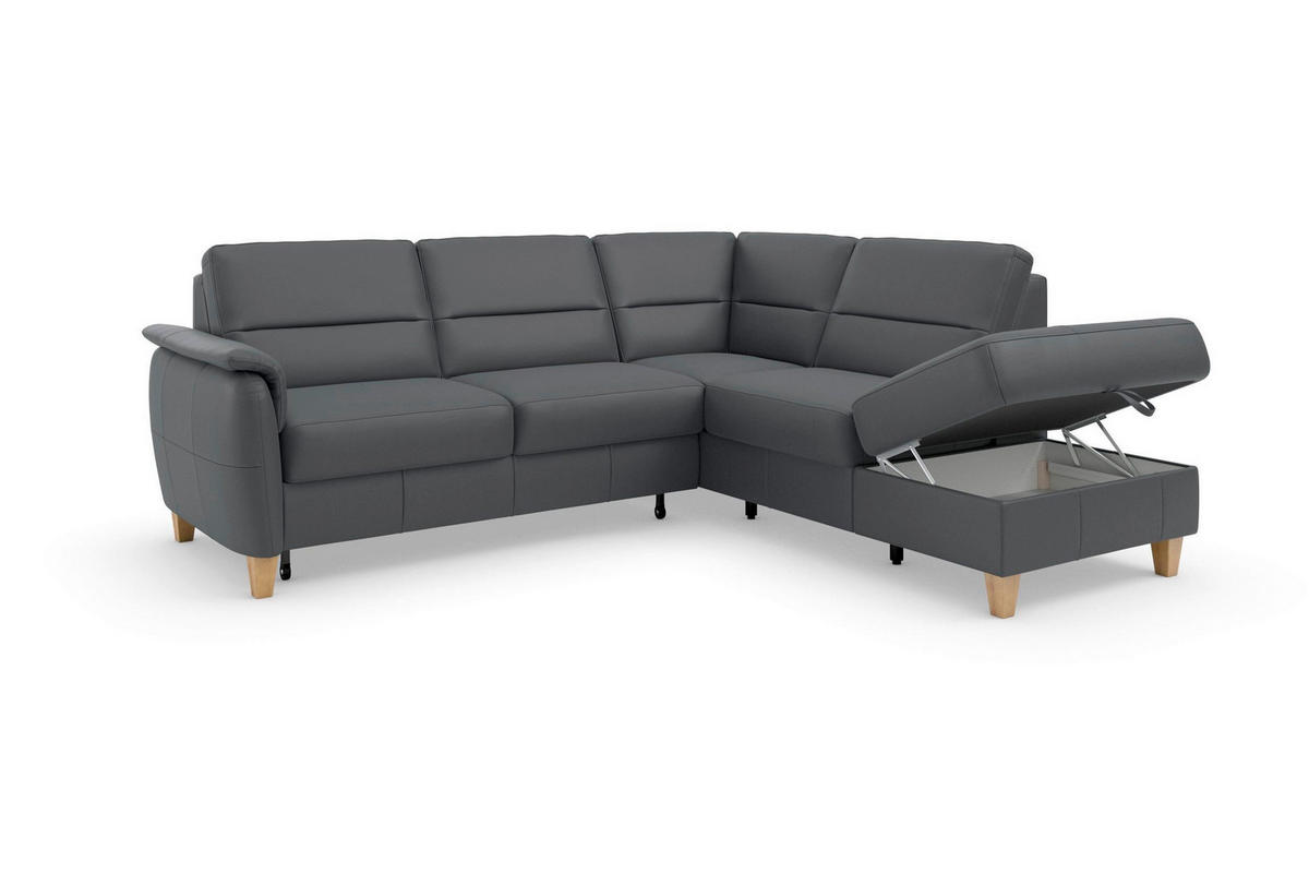 ECKSOFA PALMERA E Schwarz Kombination Echtleder/Stoff Mikrofaser Stauraum  - Eichefarben/Schwarz, Basics, Leder/Holz (236/212cm) - Sit & More