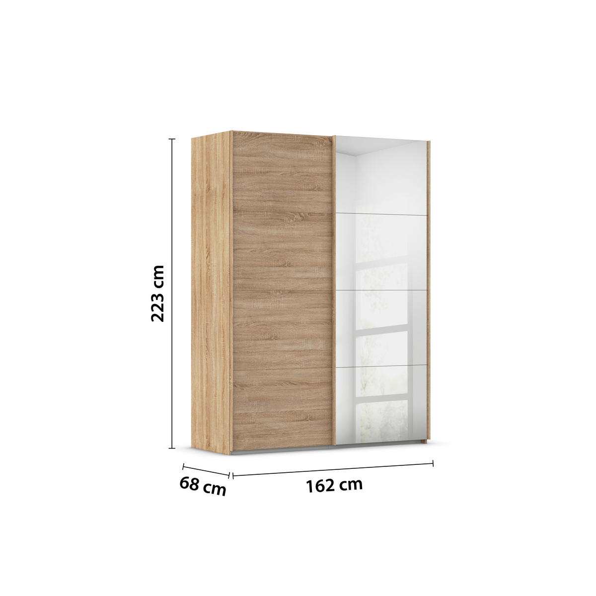 SCHWEBETÜRENSCHRANK 162/223/68 cm 2-türig Sonoma Eiche  - Sonoma Eiche, Design, Glas/Holzwerkstoff (162/223/68cm) - Novel