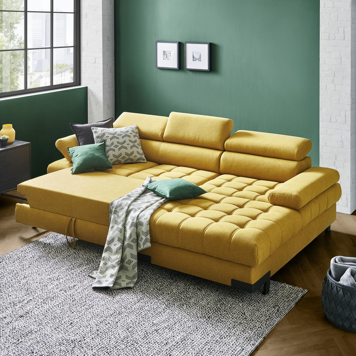 ECKSOFA Gelb Webstoff  - Gelb/Schwarz, Design, Textil/Metall (270/173cm) - Welnova