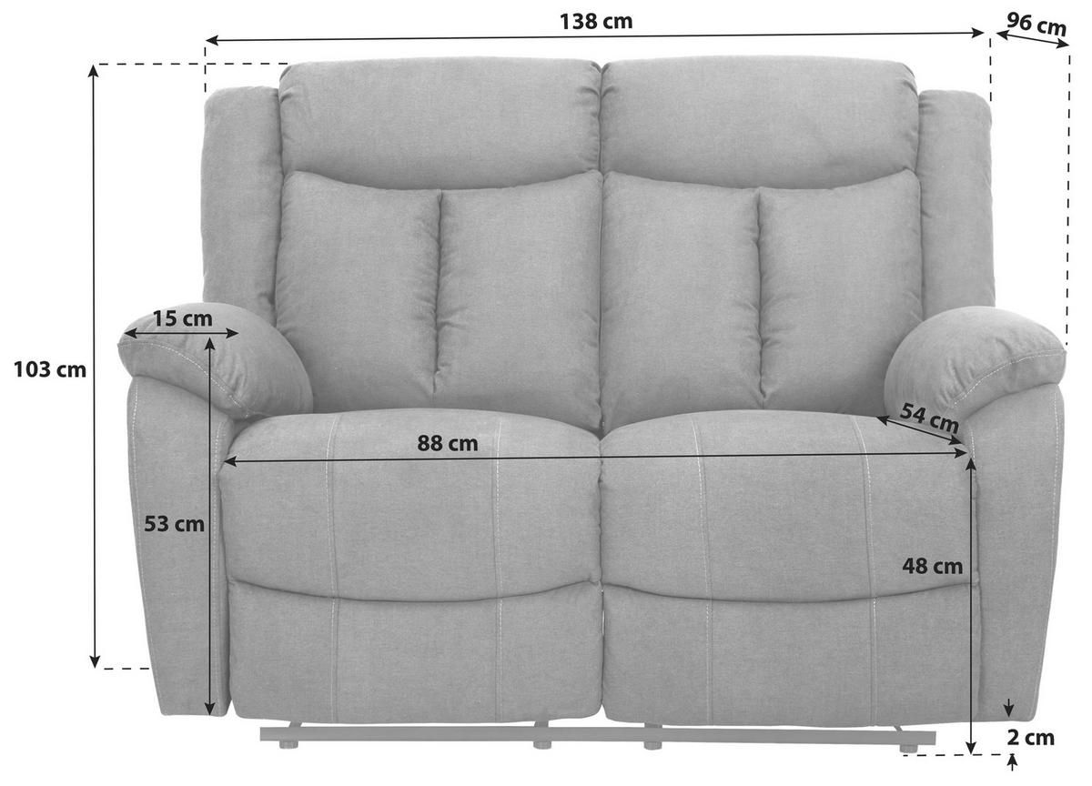 2-Sitzer-Sofa + Relaxfunktion Webstoff Grau  - Schwarz/Grau, KONVENTIONELL, Holz/Kunststoff (138/103/96cm) - P & B