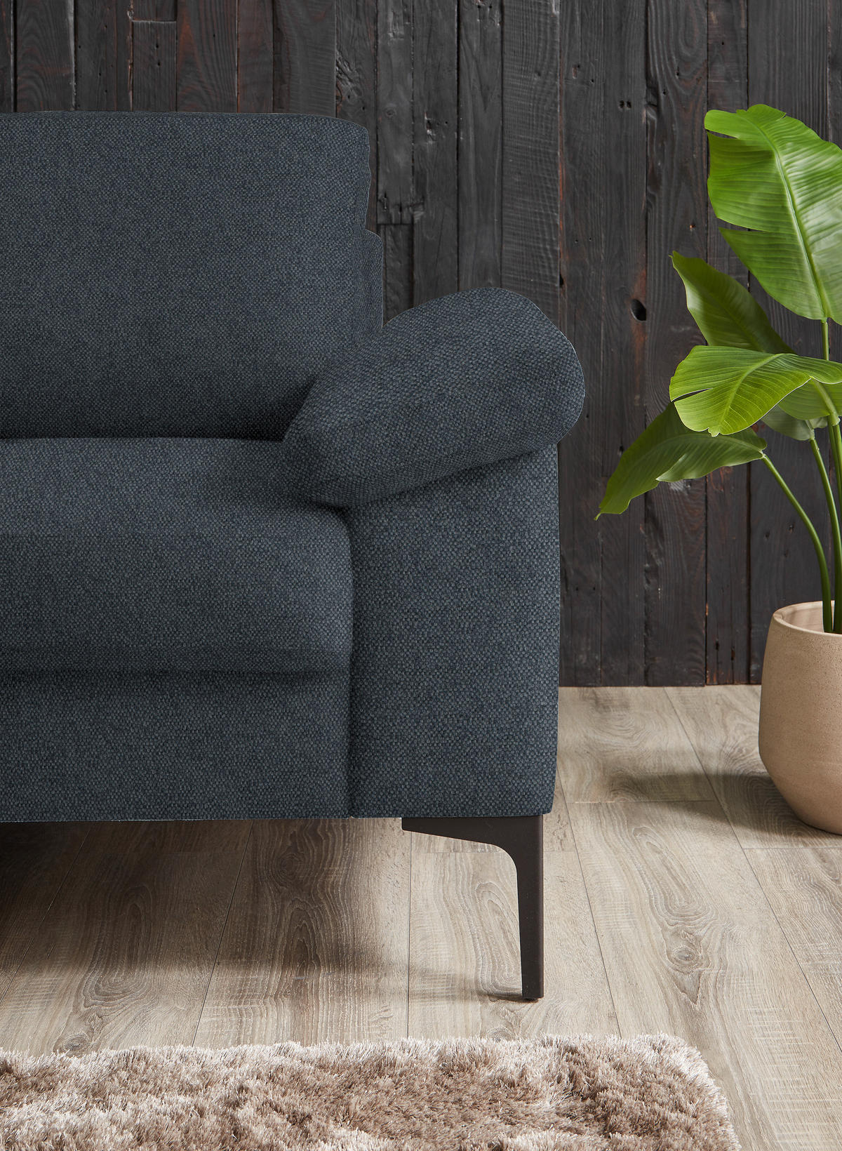 3-SITZER-SOFA in Flachgewebe Anthrazit  - Anthrazit/Schwarz, Design, Textil/Metall (226/89/97cm) - Pure Home Lifestyle