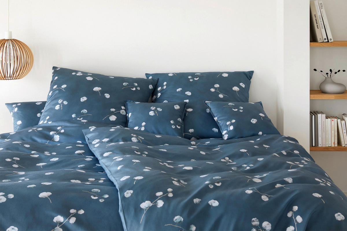 BETTWÄSCHESET Makosatin 160/210 cm  100 cm/65 cm  - Dunkelblau, Basics, Textil (160/210cm) - Elegante