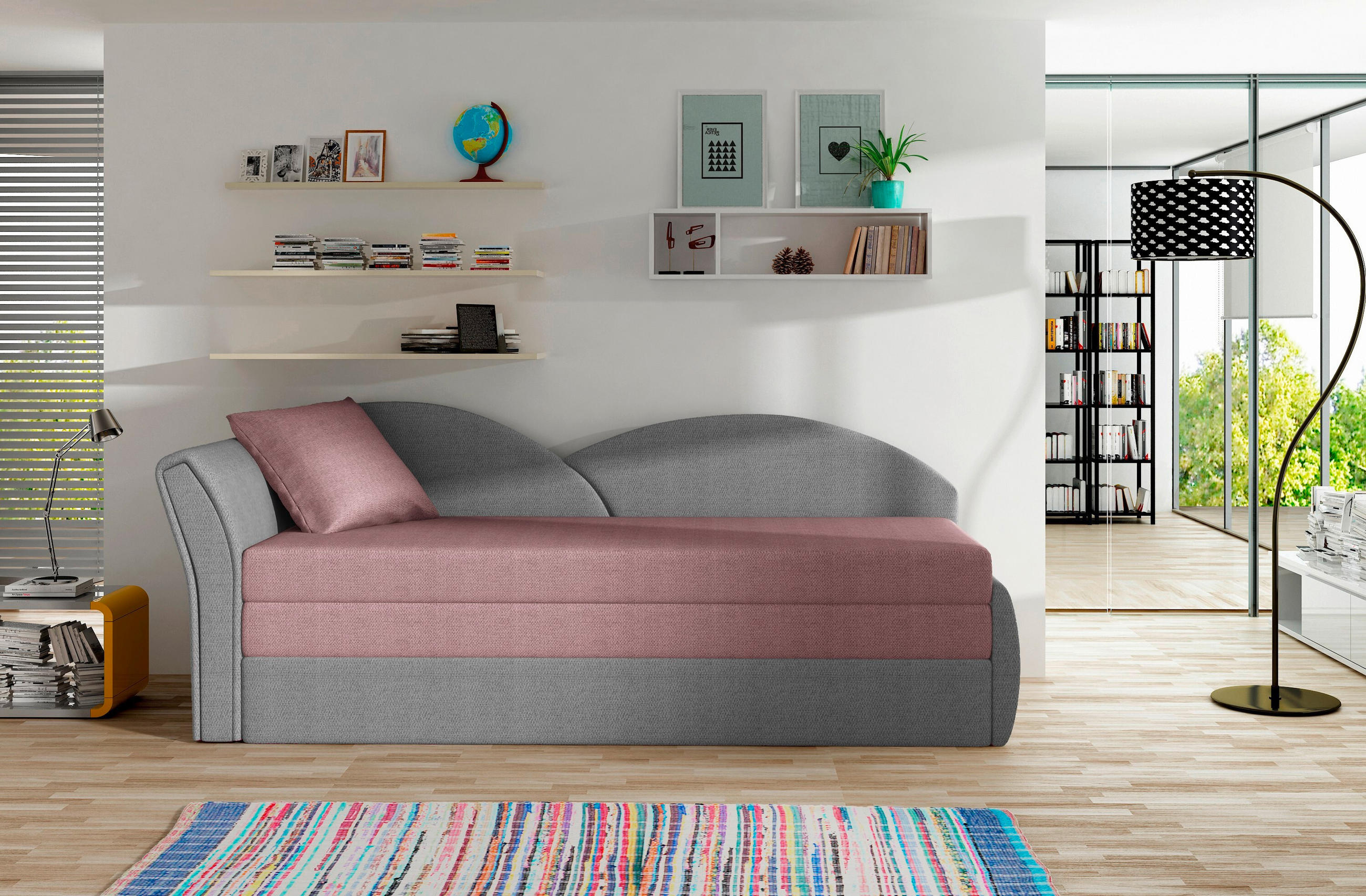 RÉCAMIERE in Webstoff Rosa, Hellgrau  - Erlefarben/Hellgrau, Design, Kunststoff/Textil (80/218cm) - MID.YOU