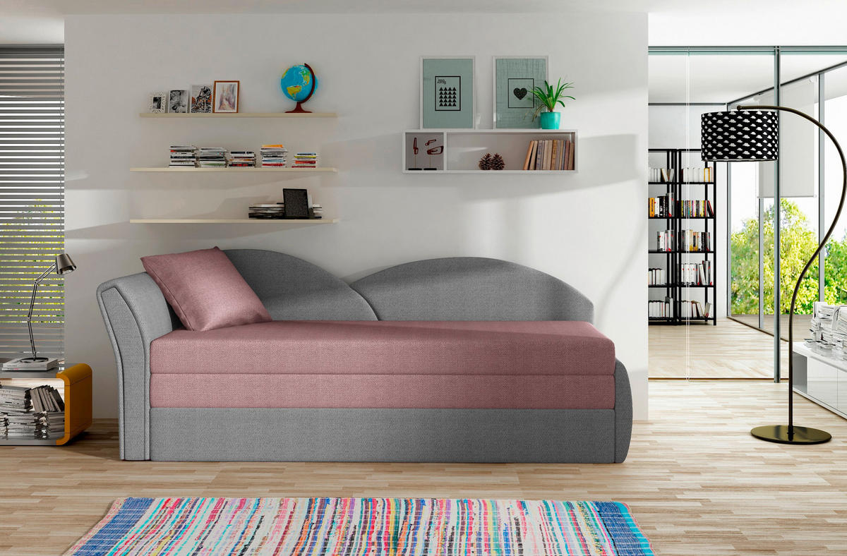RÉCAMIERE in Webstoff Rosa, Hellgrau  - Erlefarben/Hellgrau, Design, Kunststoff/Textil (80/218cm) - MID.YOU