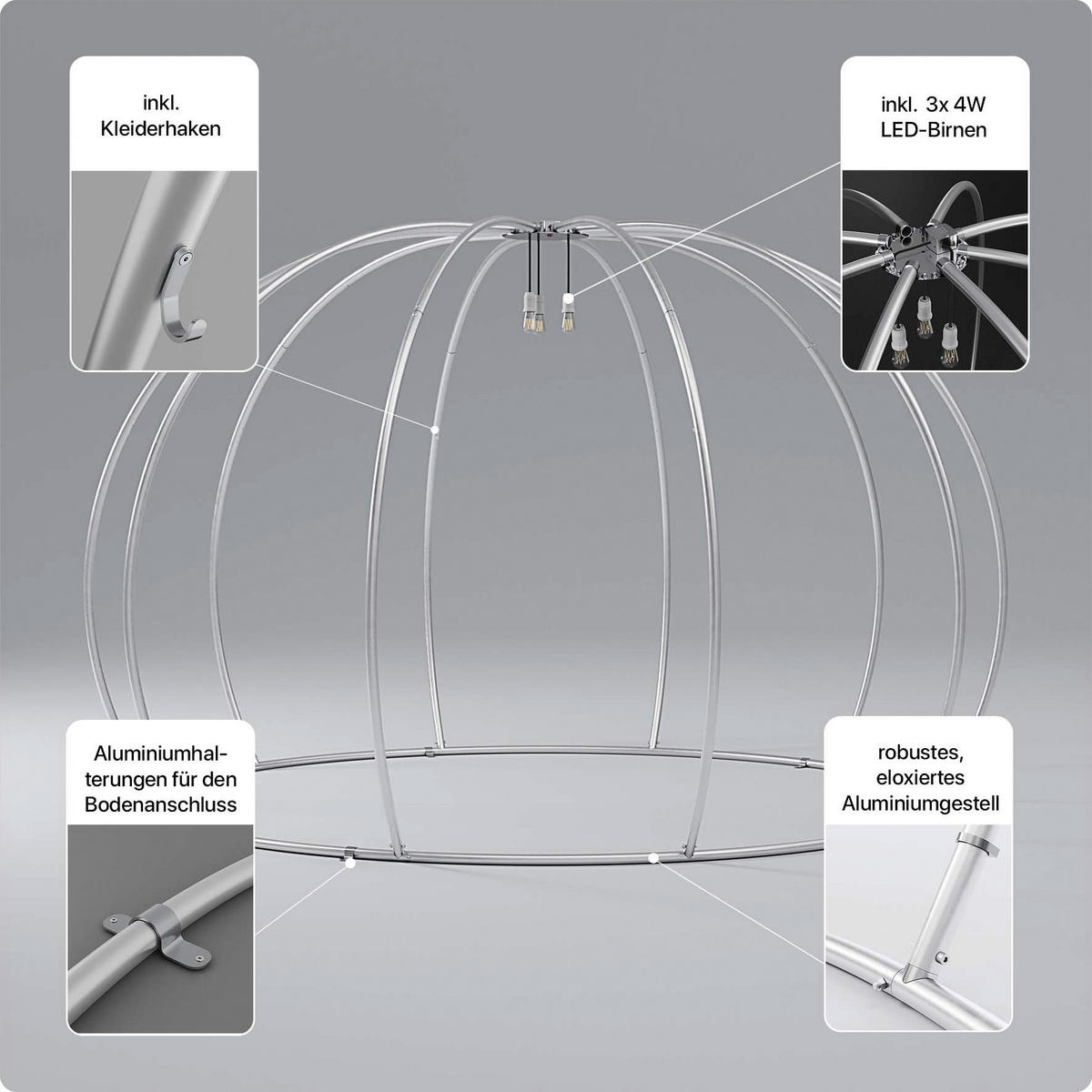 PAVILLON 303/230/303 cm Aluminium  - Silberfarben/Weiß, Basics, Textil/Metall (303/230/303cm)