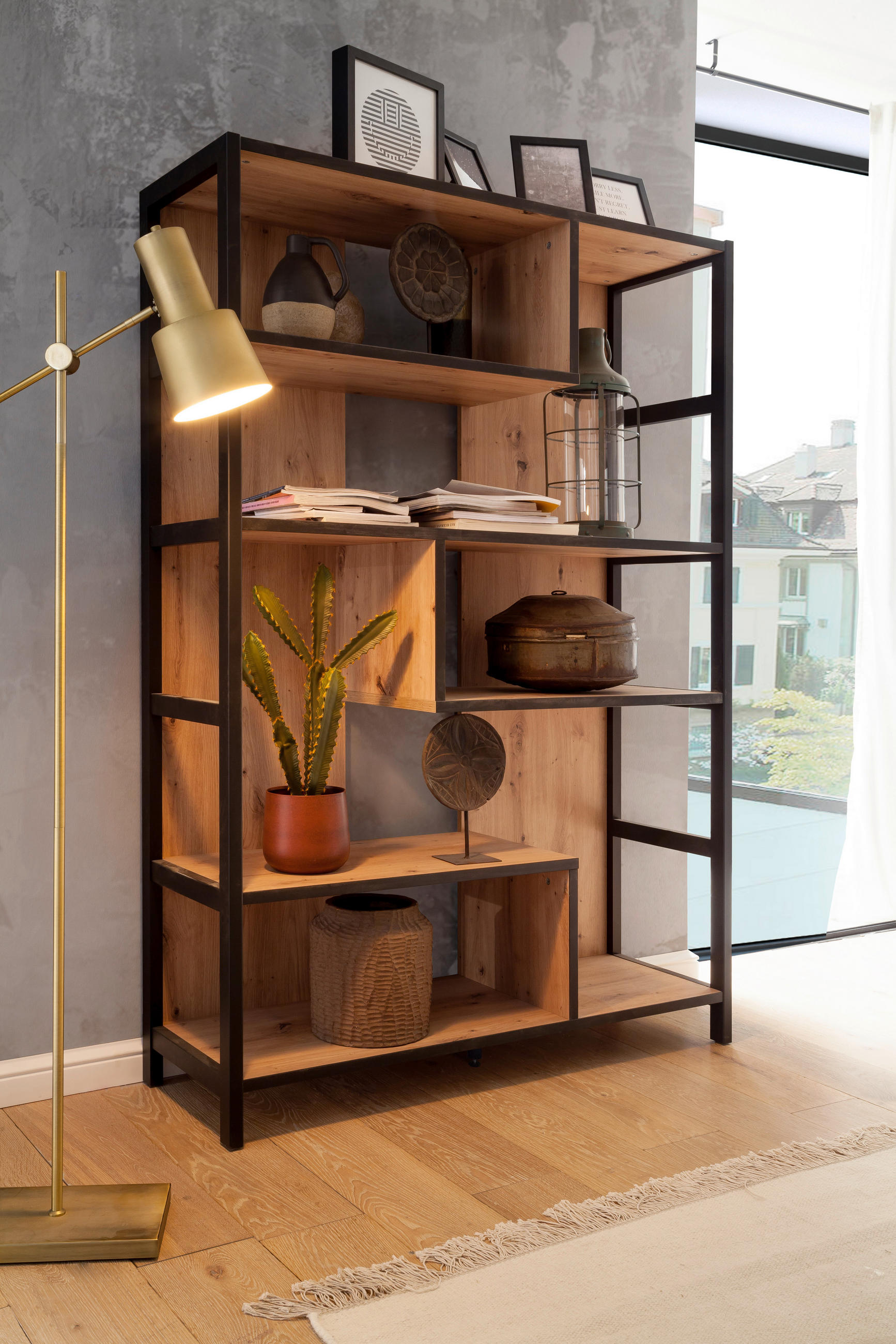 REGAL Anthrazit, Eichefarben  - Eichefarben/Anthrazit, Design, Holzwerkstoff (116/175/40cm) - Carryhome