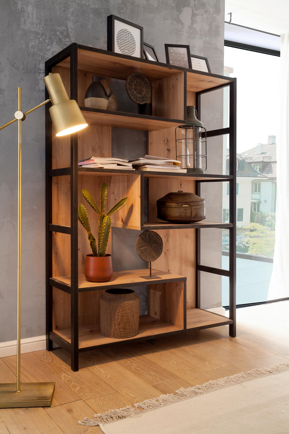REGAL Anthrazit, Eichefarben  - Eichefarben/Anthrazit, Design, Holzwerkstoff (116/175/40cm) - Carryhome