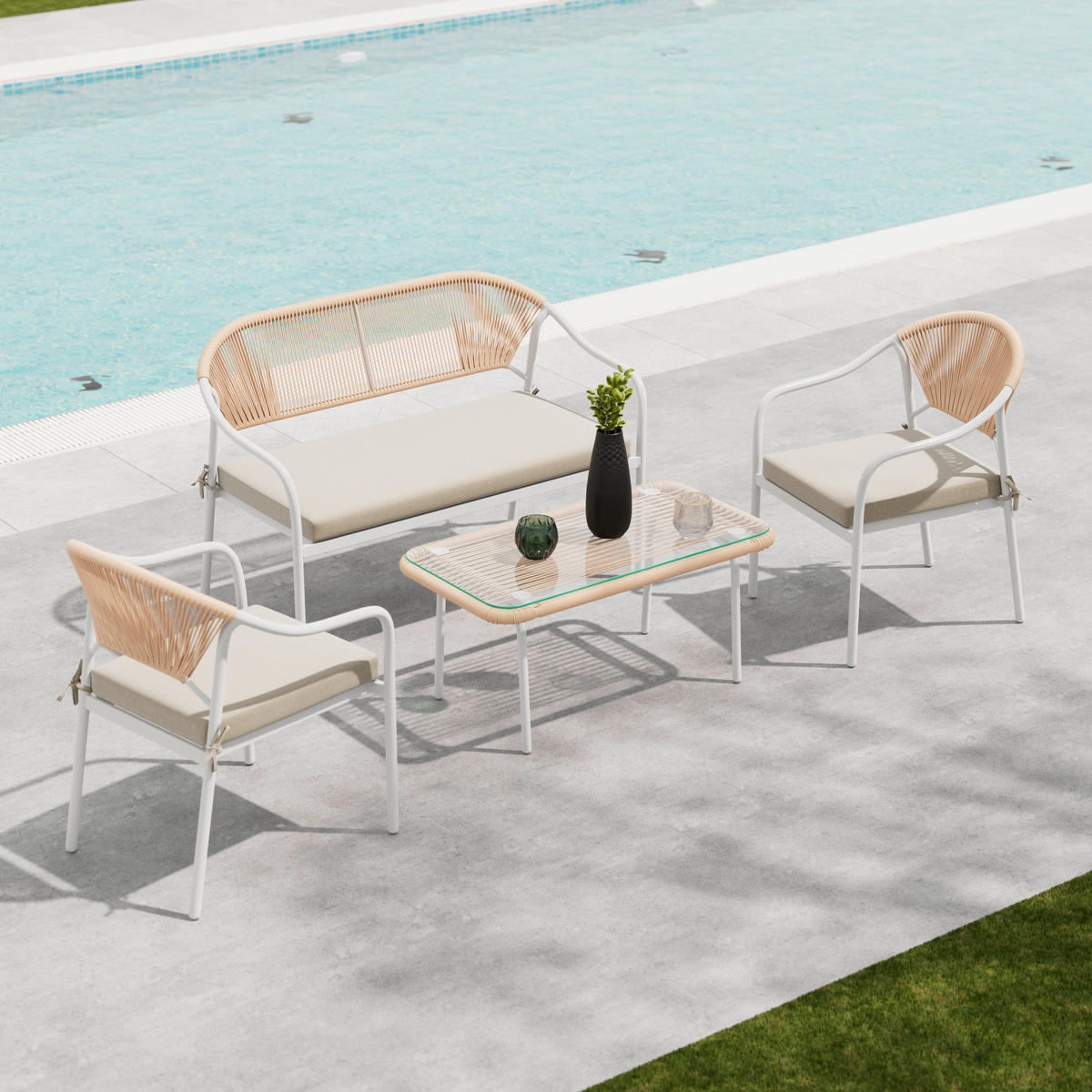GARTENSET  4-teilig  - Klar/Weiss, Modern, Glas/Kunststoff - Ambia Garden