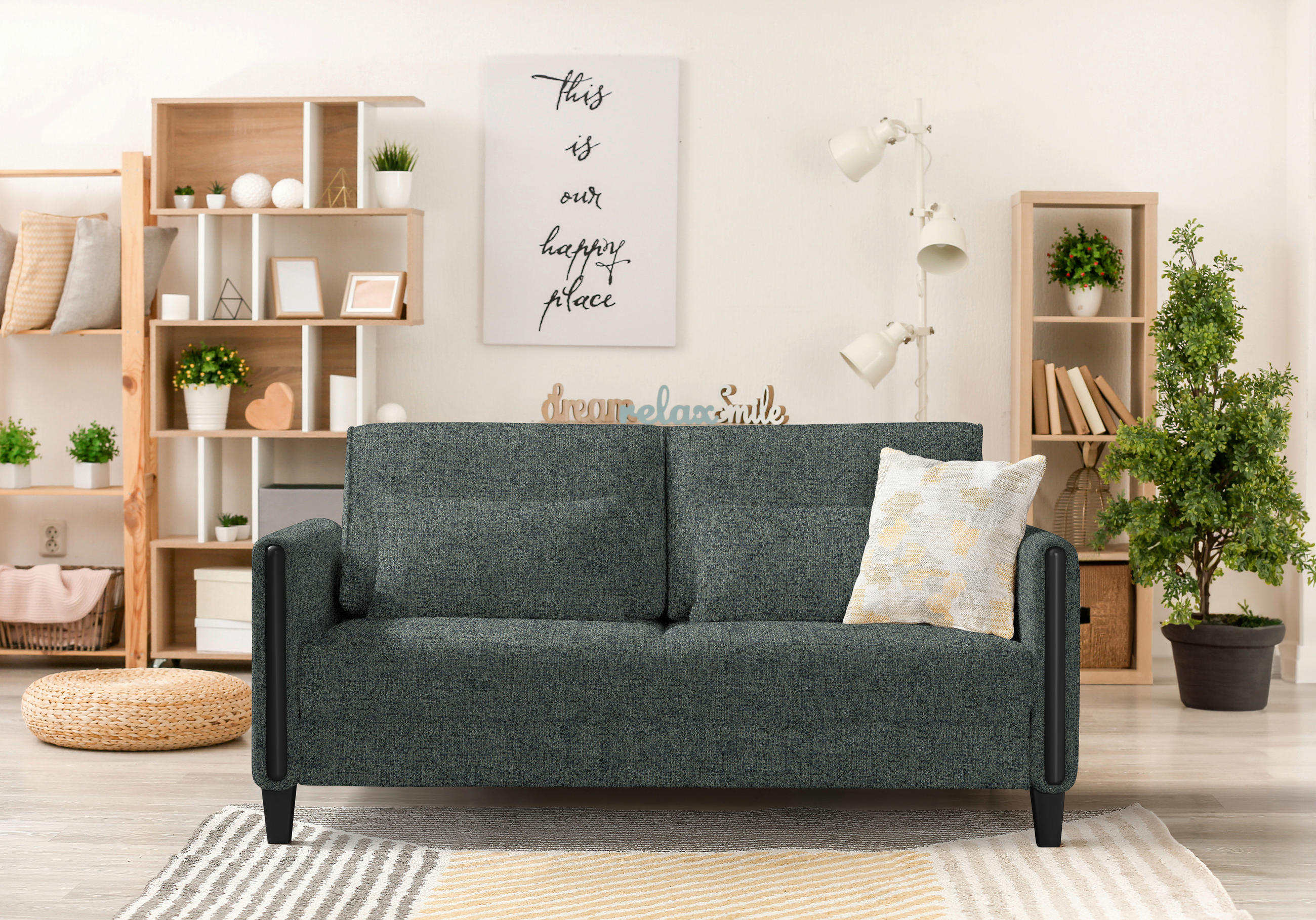 SCHLAFSOFA in Holz, Textil Grau, Grün, Schwarz  - Schwarz/Grau, Design, Holz/Textil (174/88/104cm) - Niels Andersson