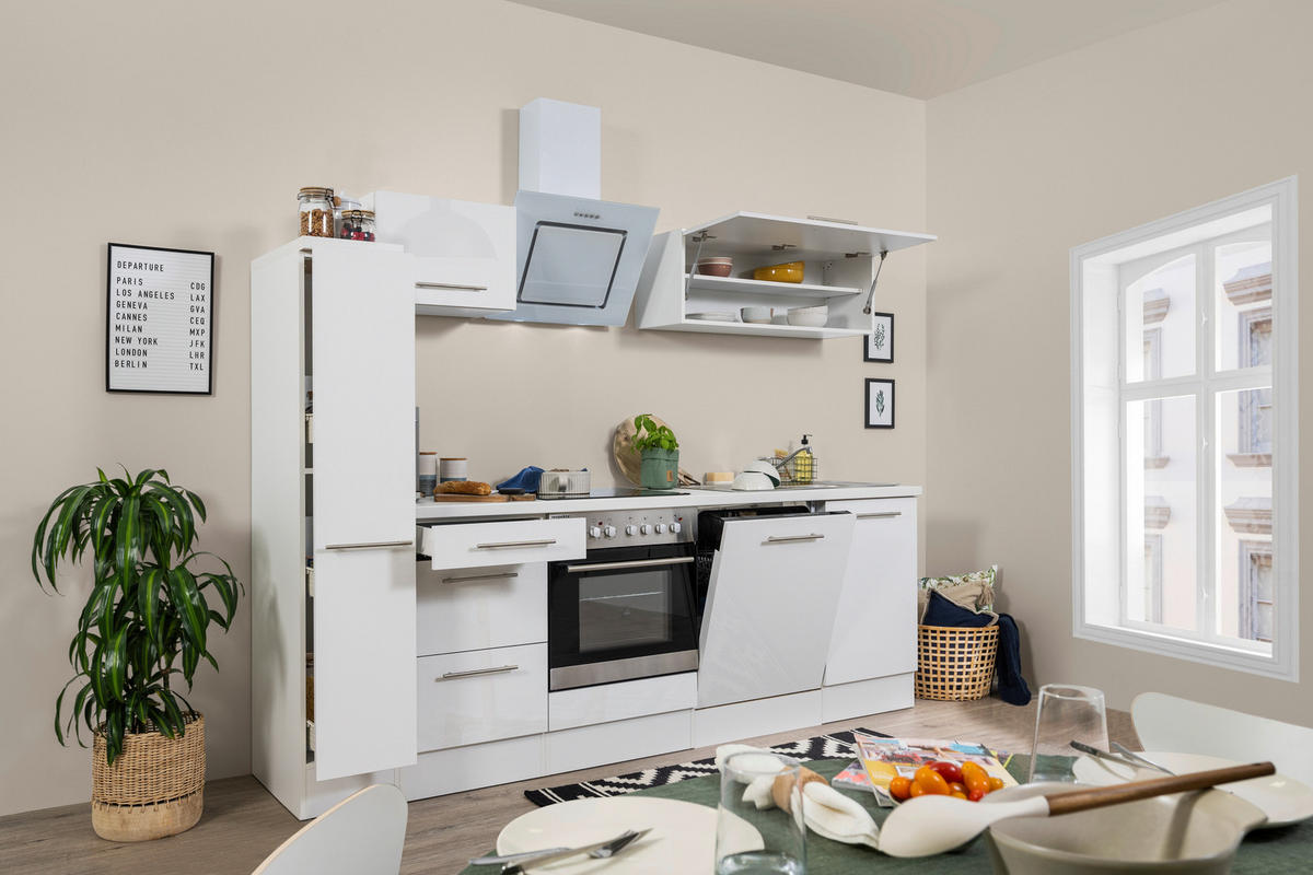 KÜCHENBLOCK 250 cm   in Weiss  - Weiss/Alufarben, Konventionell, Holzwerkstoff (250cm) - Respekta