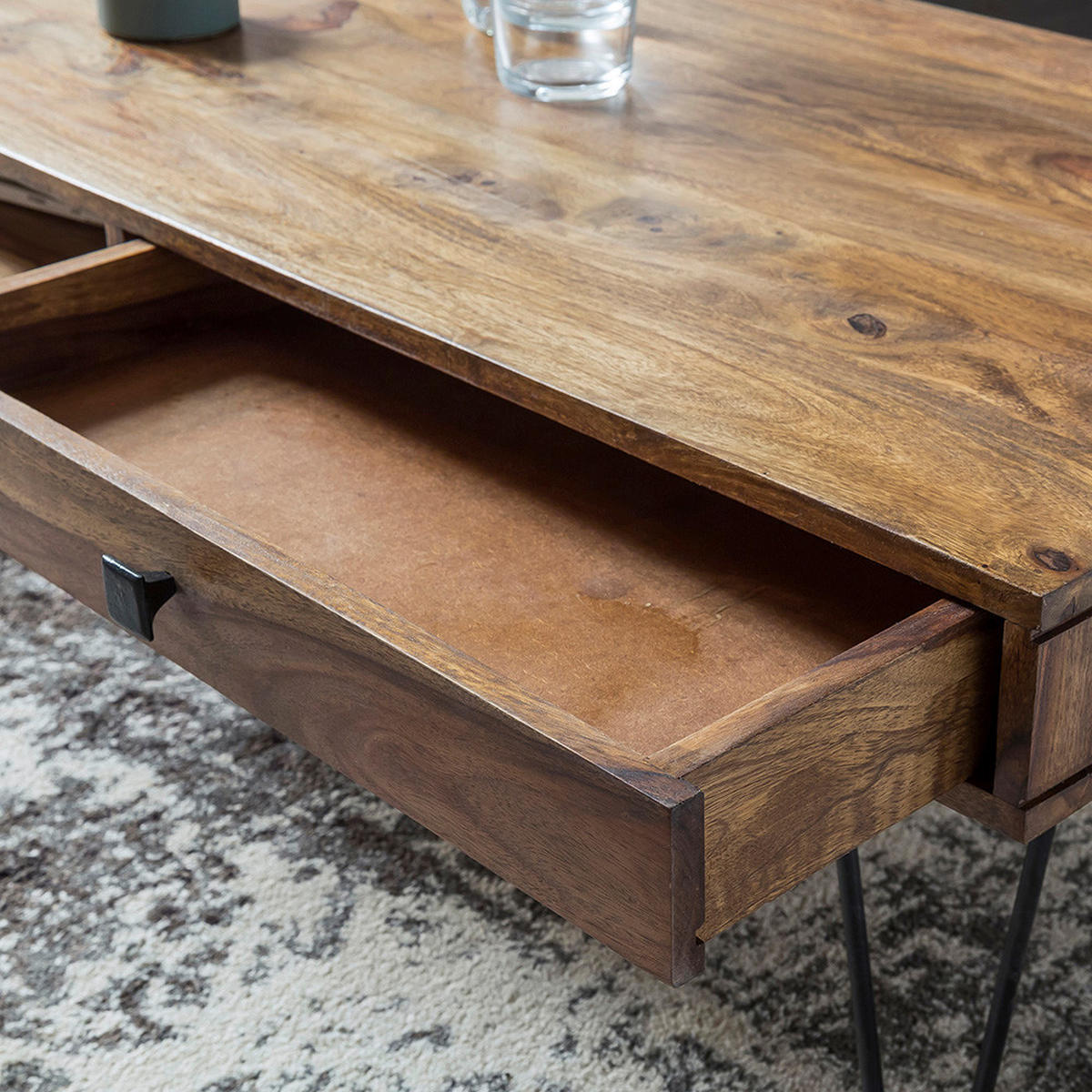 COUCHTISCH Sheesham massiv 117/60/40 cm rechteckig Sheeshamfarben  - Sheeshamfarben/Schwarz, Design, Holz/Metall (117/60/40cm) - MID.YOU