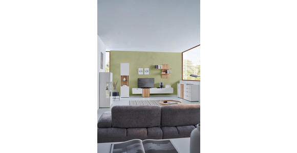 WOHNWAND  in Weiß, Eichefarben  310/203/42 cm  - Eichefarben/Anthrazit, Design, Glas/Holz (310/203/42cm) - Novel