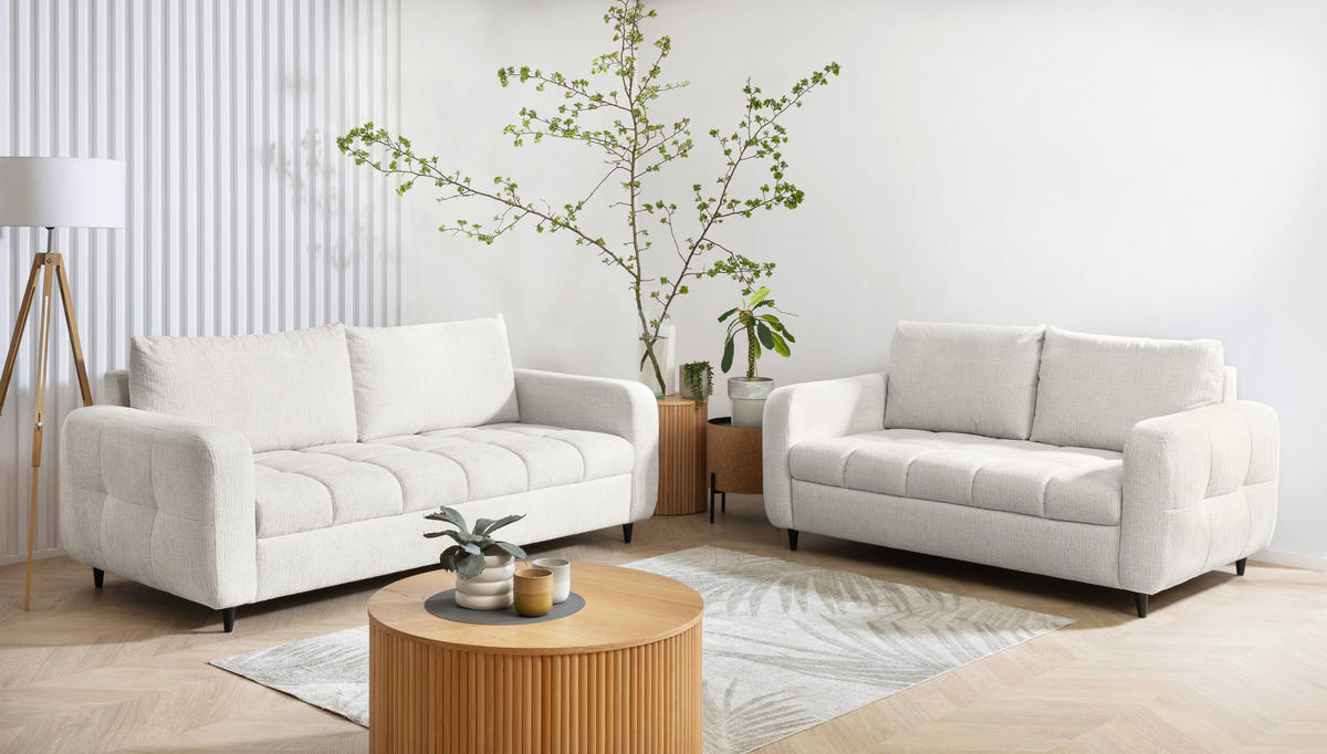 2,5-SITZER Flachgewebe Perlmutt  - Perlmutt/Schwarz, Design, Holz/Textil (209/88/101cm) - Lomoco