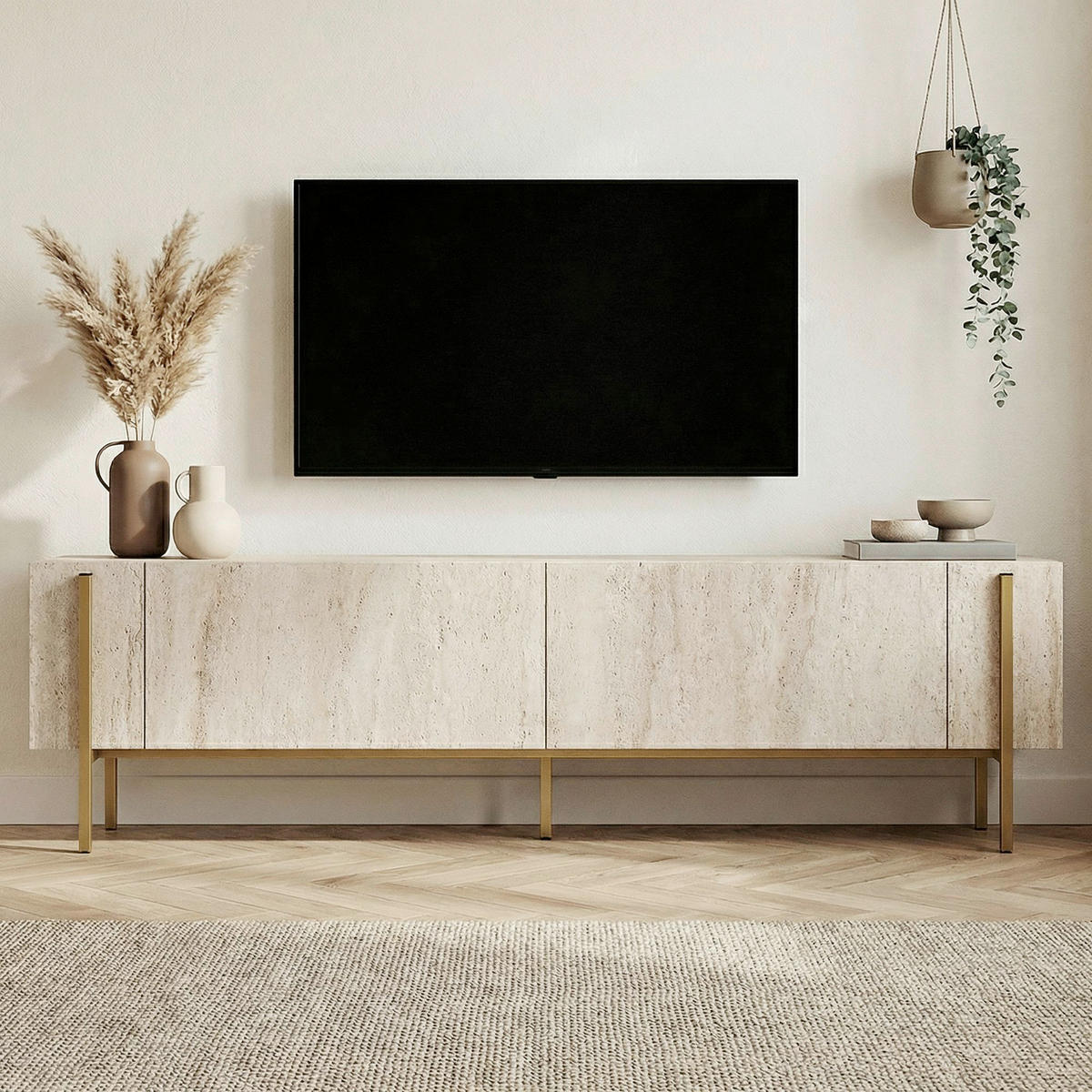 TV-ELEMENT Holzwerkstoff Goldfarben, Elfenbein  - Elfenbein/Goldfarben, MODERN, Holzwerkstoff (180/45/30cm) - MID.YOU