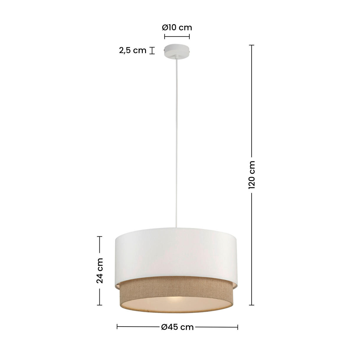 HÄNGELEUCHTE 45/120 cm  - Naturfarben/Weiß, Trend, Kunststoff/Textil (45/120cm) - Collett's Monde