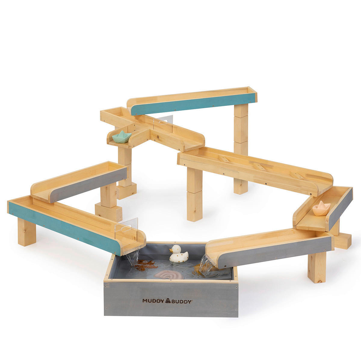 WASSERBAHN Petrol, Naturfarben, Grau  - Petrol/Naturfarben, Basics, Holz - MUDDY BUDDY