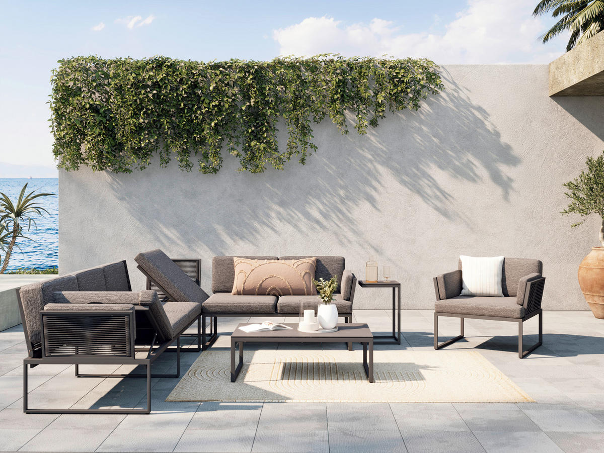 LOUNGE GARNITÚRA 3 részes  280/217 cm   - fekete/sötétszürke, Design, textil/fém (280/217cm) - Amatio