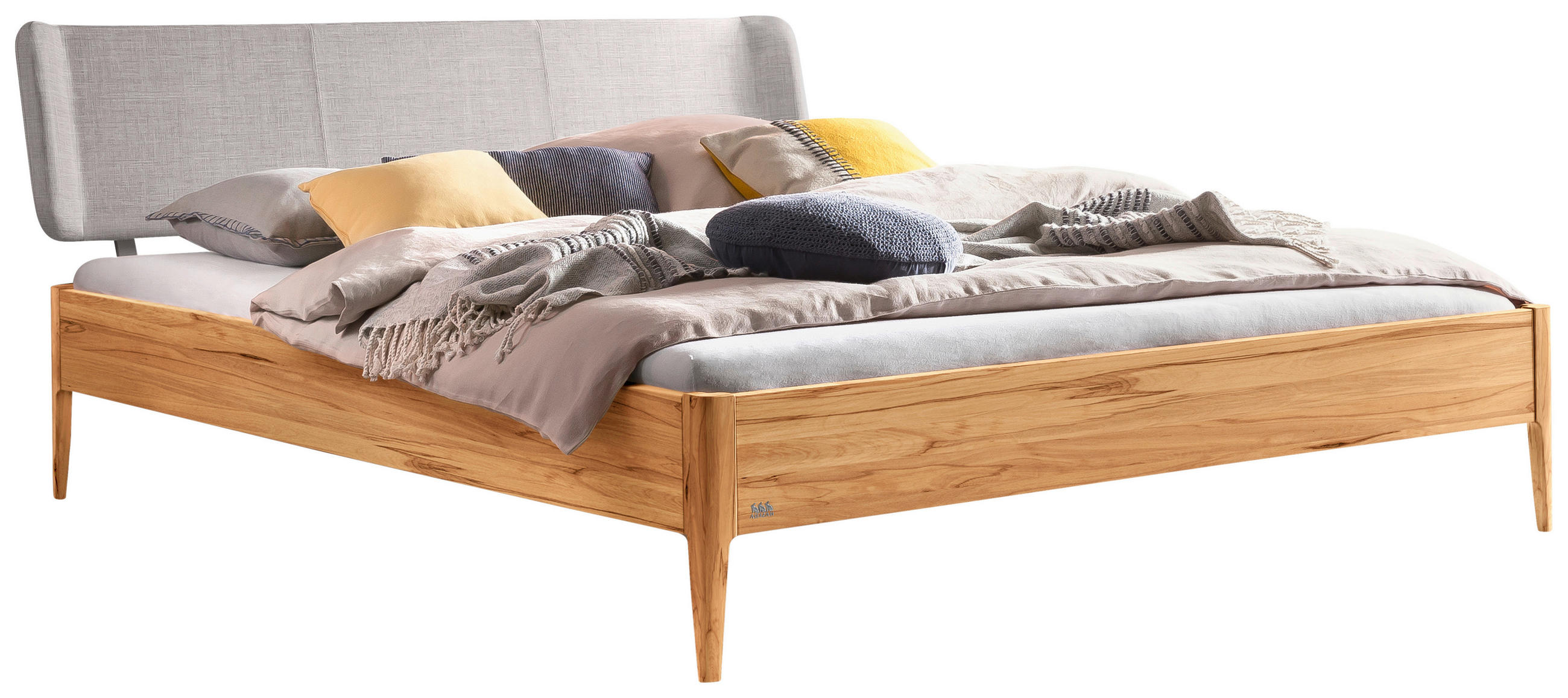 BETT 180/200 cm,  in Buchefarben, Hellgrau, gepolstertes Kopfteil,  - Buchefarben/Hellgrau, Design, Holz/Textil (180/200cm) - Hasena