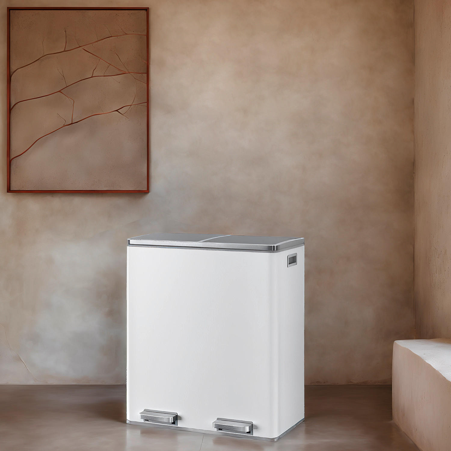 KOŠ NA ODPADKY  60 l - bílá/černá, Basics, kov/plast (58,5/65/32cm)