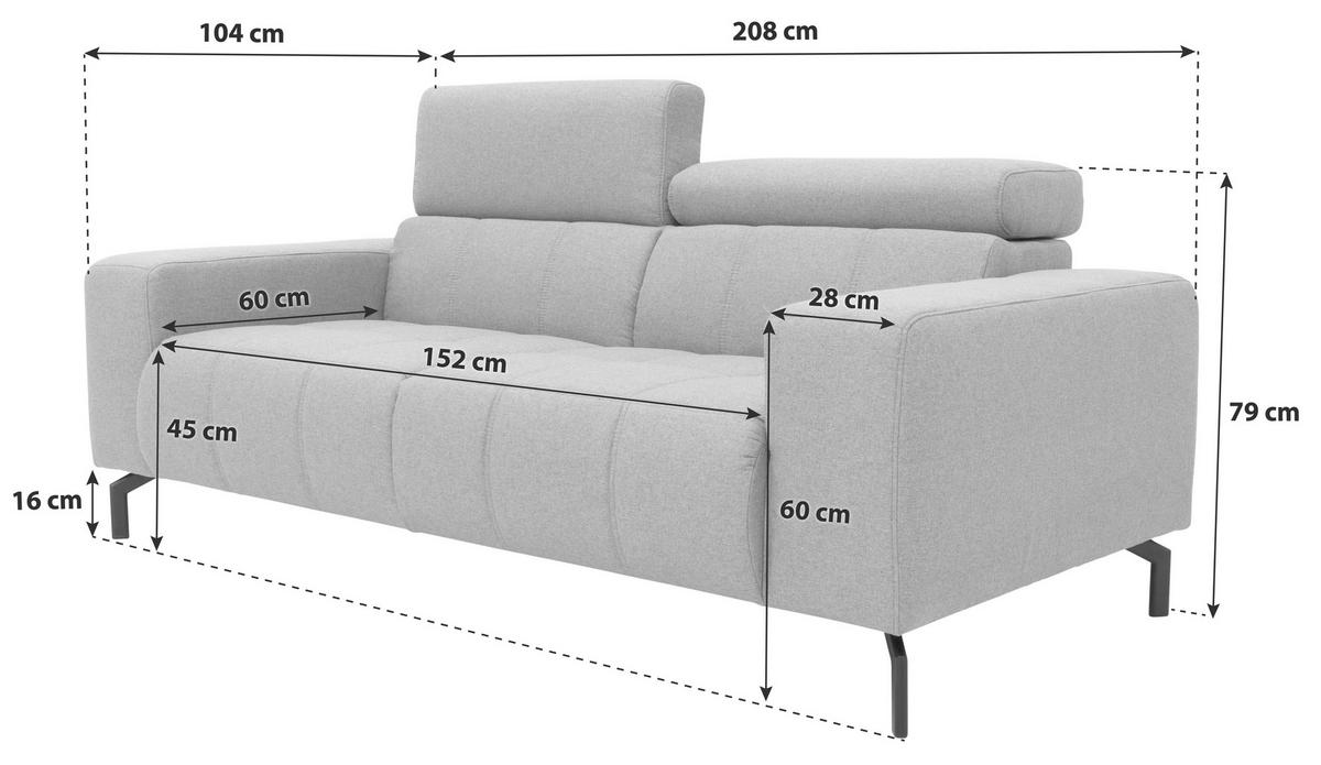 2-SITZER-SOFA Webstoff Schlammfarben  - Schlammfarben/Schwarz, Design, Textil/Metall (208/79/104cm) - MID.YOU