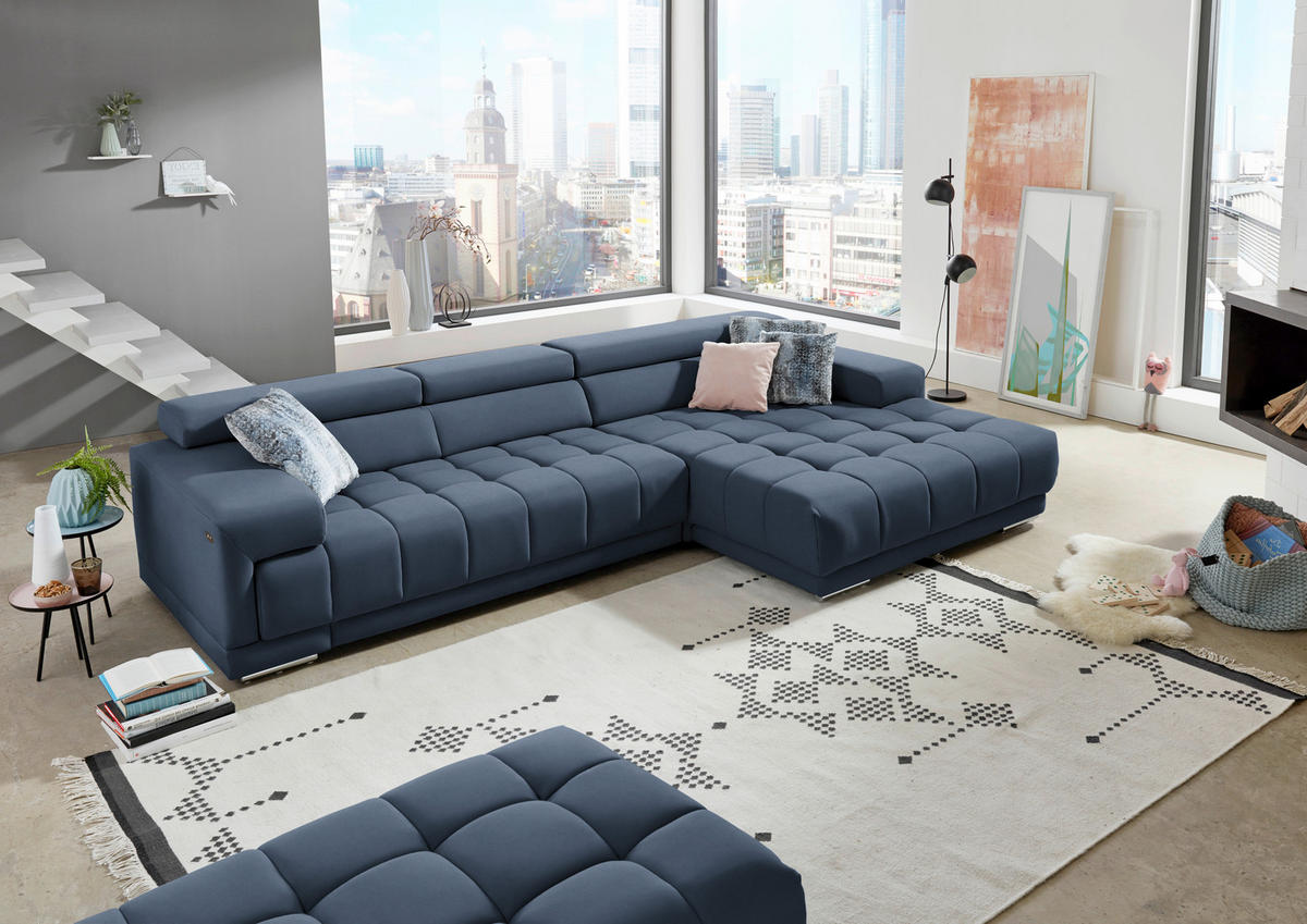 ECKSOFA  in Mikrofaser Blau  335/190 cm  - Blau/Silberfarben, Design, Textil/Metall (335/190cm) - Beldomo Speed
