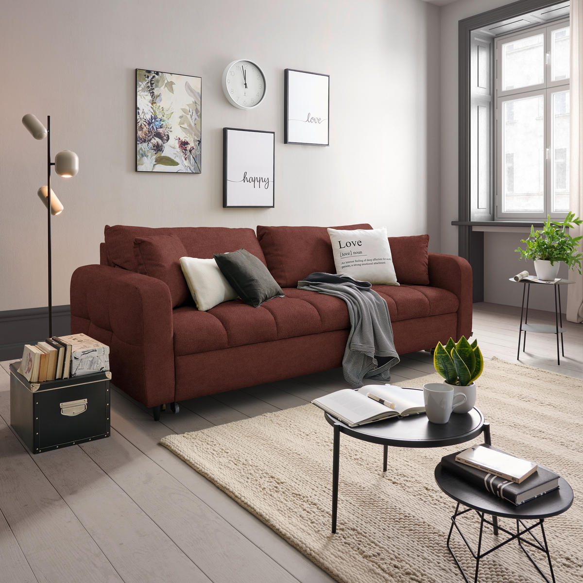 SCHLAFSOFA Webstoff Rotbraun Stoffauswahl, Bettfunktion erhältlich, Rücken echt, Armteil links, Armteil rechts  - Rotbraun/Schwarz, Design, Holz/Textil (236/88/101cm) - Lomoco