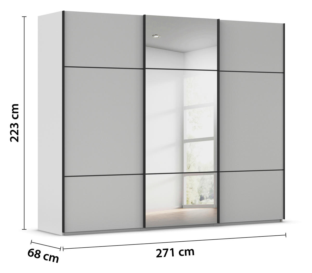 SCHWEBETÜRENSCHRANK  in Grau  - Schwarz/Grau, KONVENTIONELL, Glas/Holzwerkstoff (271/223/68cm) - Novel