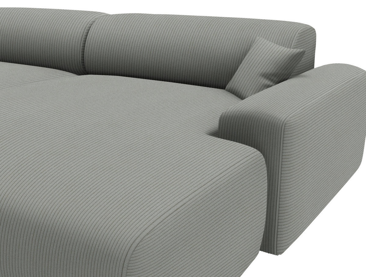 ECKSOFA in Velours, Feincord Hellgrau  292/178 cm  - Hellgrau/Schwarz, Design, Kunststoff/Textil (292/178cm) - home24