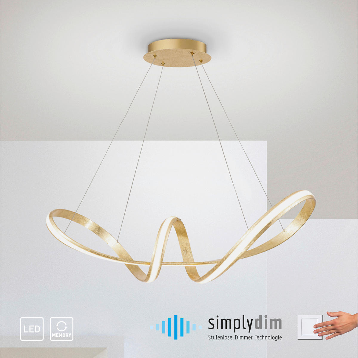 LED-HÄNGELEUCHTE Melinda 91 cm   - Goldfarben, Design, Kunststoff/Metall (91cm) - Paul Neuhaus