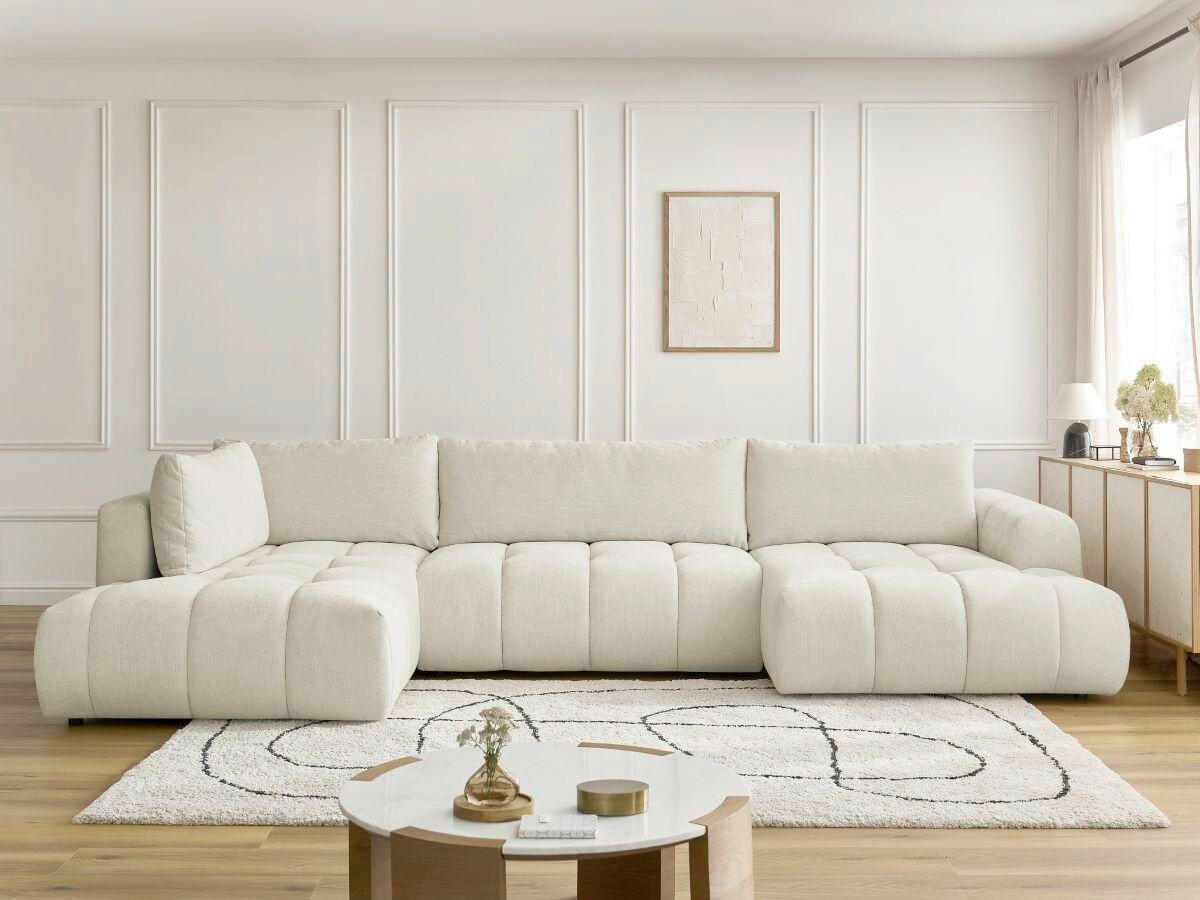 WOHNLANDSCHAFT  FUJI  Beige Leinenoptik  - Beige/Schwarz, MODERN, Kunststoff/Textil (204/377/160cm)