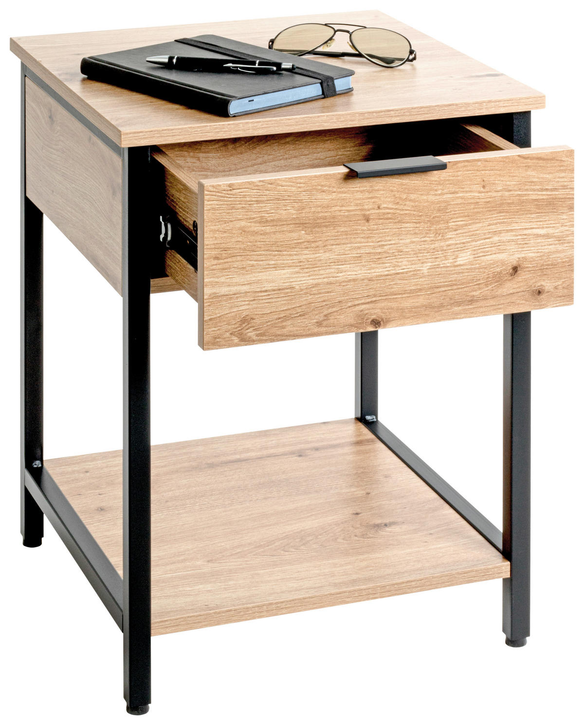 BEISTELLTISCH 40/40/55 cm Schwarz, Eichefarben quadratisch  - Eichefarben/Schwarz, Design, Holzwerkstoff/Metall (40/40/55cm)