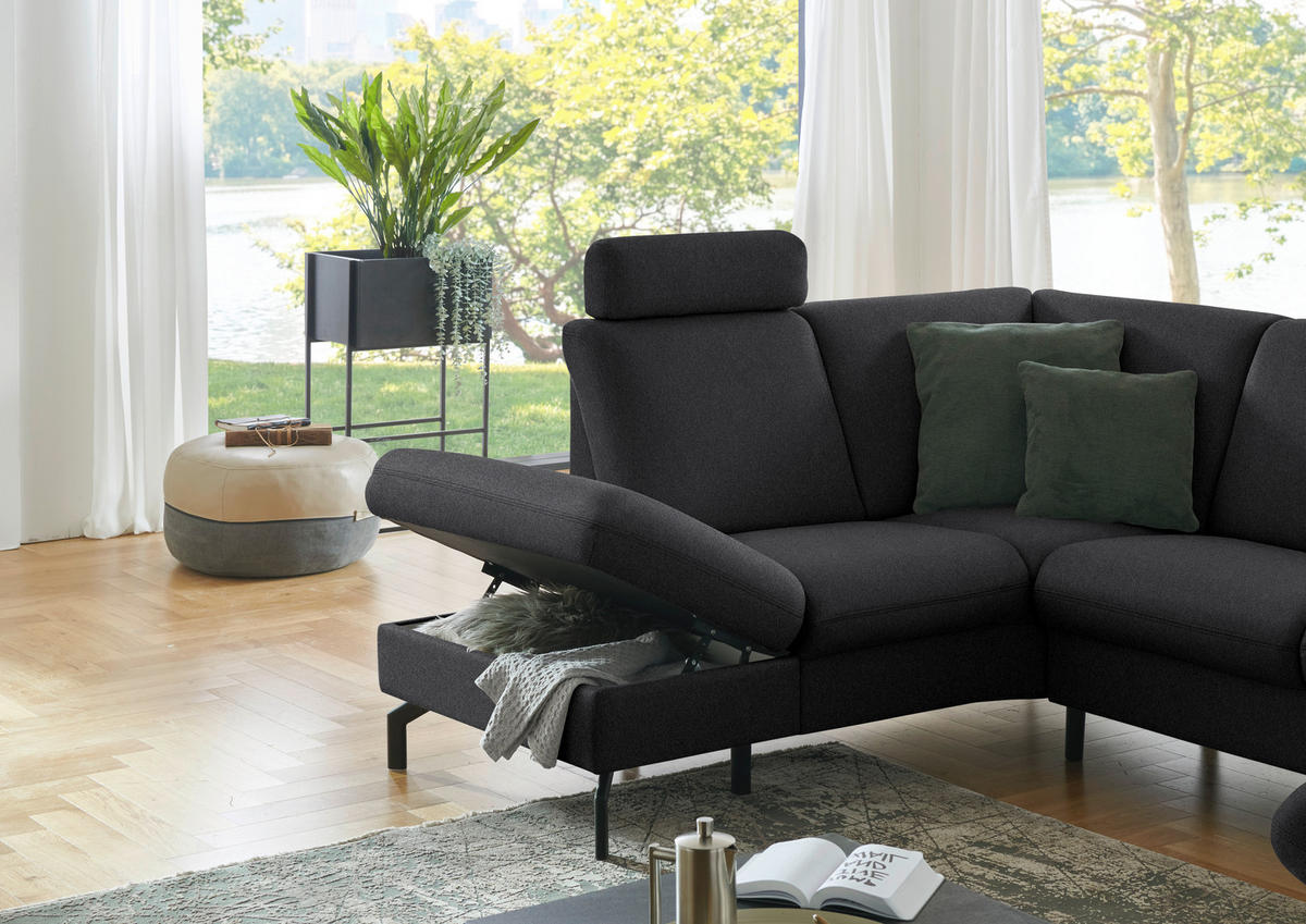 WOHNLANDSCHAFT Flachgewebe Schwarz  - Schwarz, Konventionell, Textil/Metall (190/307/170cm) - Beldomo Comfort