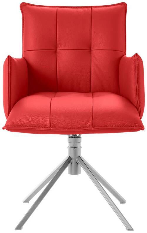 ARMLEHNSTUHL  in Echtleder pigmentiert  - Edelstahlfarben/Rot, Design, Leder/Metall (55/85/65cm) - Valnatura