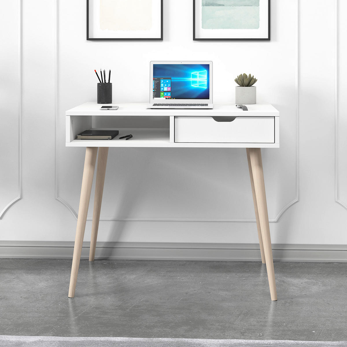 SCHREIBTISCH 90/60/80 cm  in Weiß  - Eichefarben/Weiß, Design, Holzwerkstoff (90/60/80cm) - Livetastic