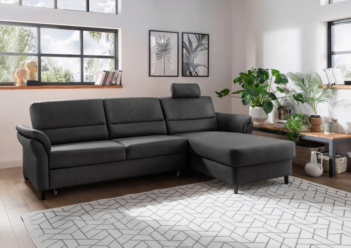 ECKSOFA in Lederlook Schwarz  - Schwarz, Modern, Holz/Textil (279/176cm) - Livetastic
