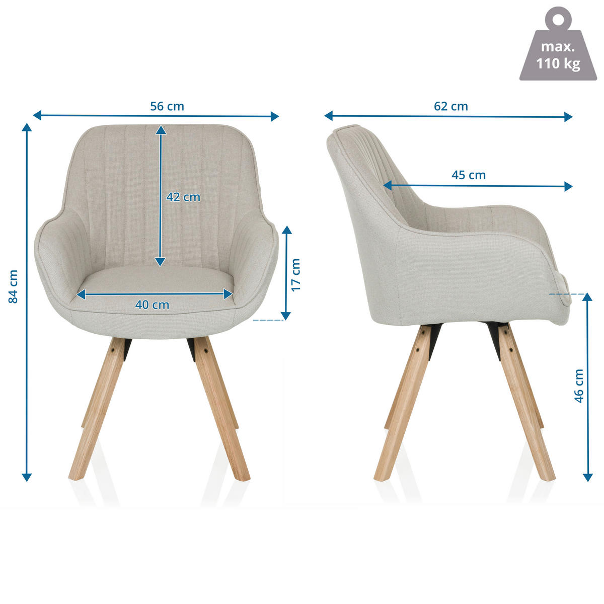 ARMLEHNSTUHL   Flachgewebe  Creme  - Buchefarben/Creme, MODERN, Holz/Textil (56/84/62cm) - MID.YOU