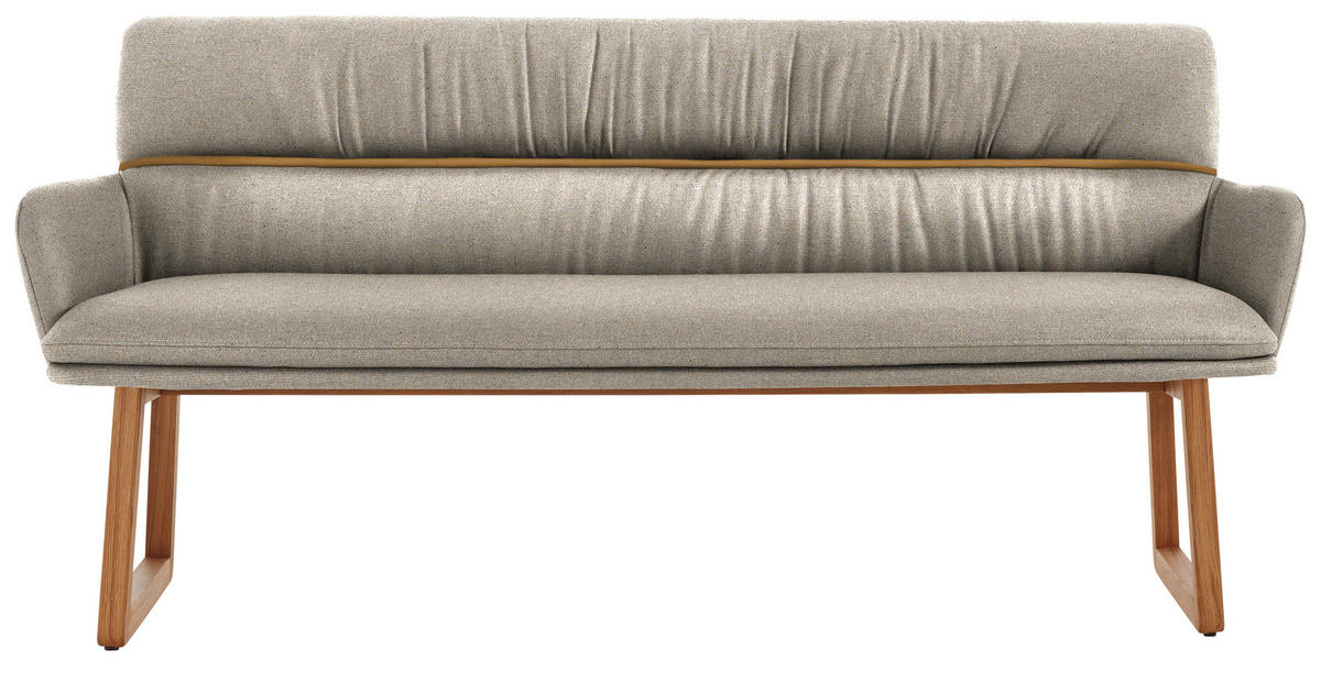 SITZBANK 200/86/68 cm Mikrofaser Greige, Currygelb Wildeiche massiv  - Wildeiche/Currygelb, Design, Holz/Textil (200/86/68cm) - Valdera