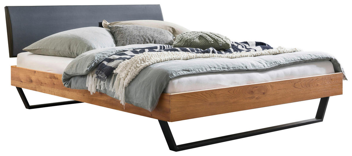 BETT 160/200 cm,  in Eichefarben, gepolstertes Kopfteil,  - Eichefarben/Anthrazit, Design, Holz/Metall (160/200cm) - Hasena