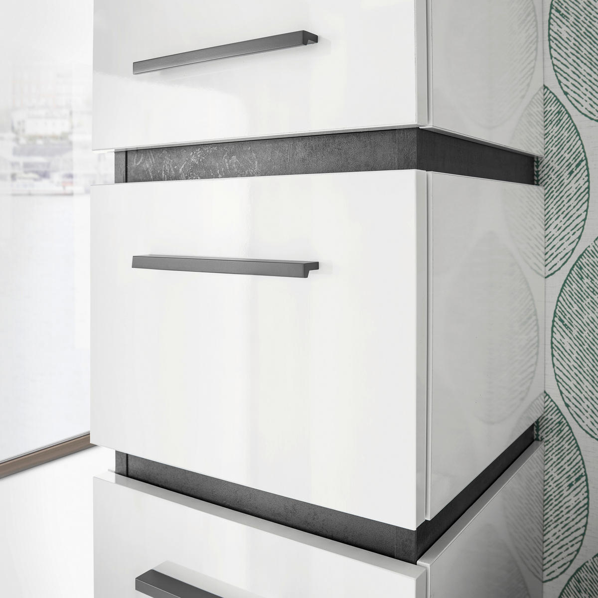 HOCHSCHRANK 32/168,5/33 cm  - Weiß Hochglanz/Grau, Design, Glas/Holzwerkstoff (32/168,5/33cm) - Musterring