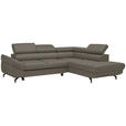 ECKSOFA in Echtleder Graubraun  - Graubraun/Schwarz, Design, Leder/Metall (270/220cm) - Novel